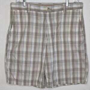 IZOD*‎ Men's 1.5" Belt Loop Multipocketed Flat Front Plaid Chino Shorts~ Size 38